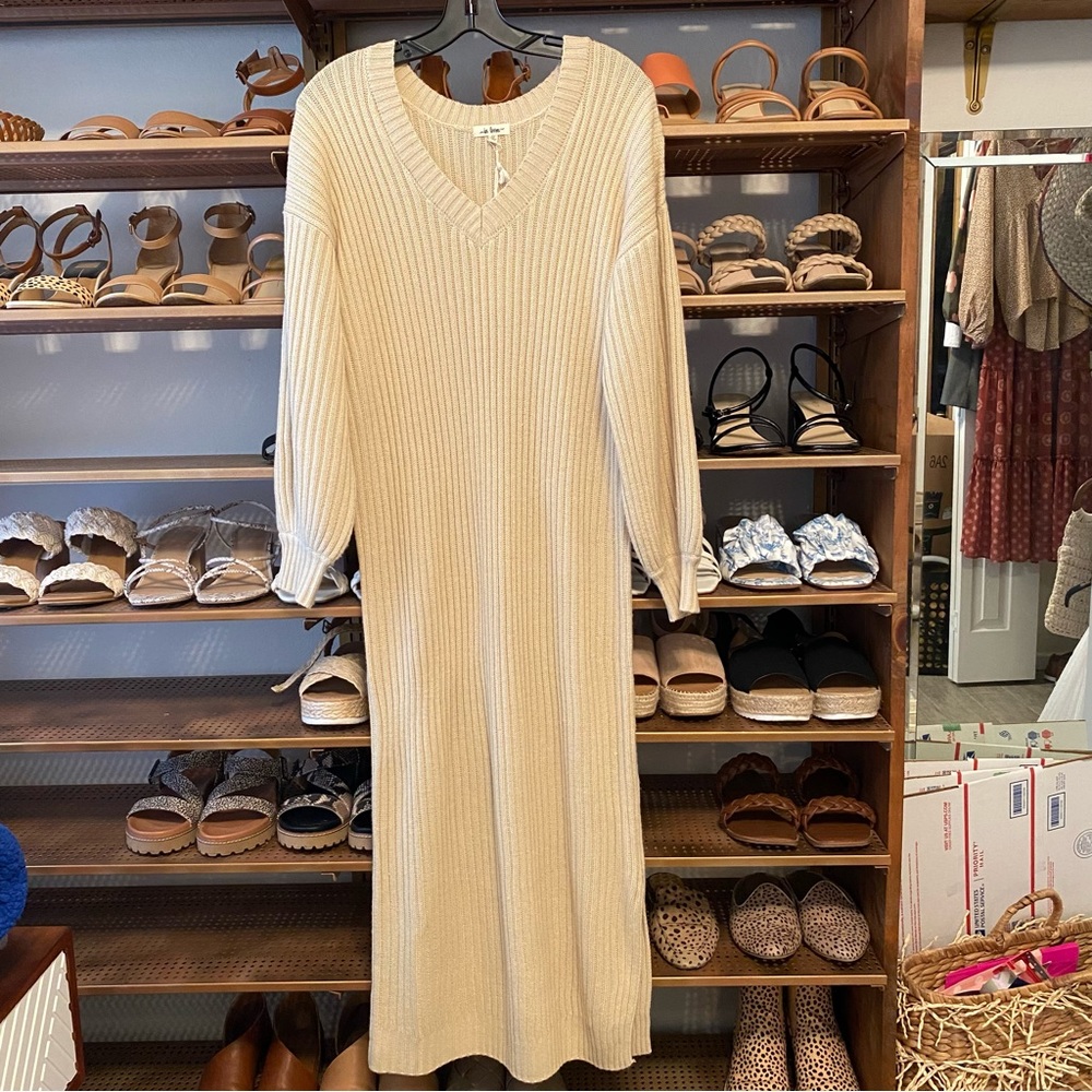 NWT In Loom Cream Ribbed Sweater Dress